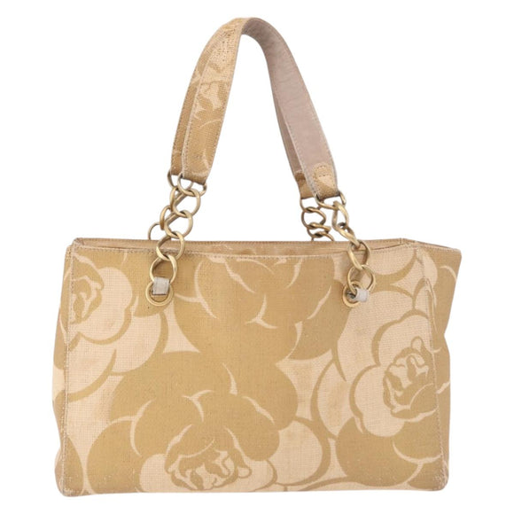 CHANEL Chain Shoulder Tote Bag Raffia Beige Gold CC Auth 191448V