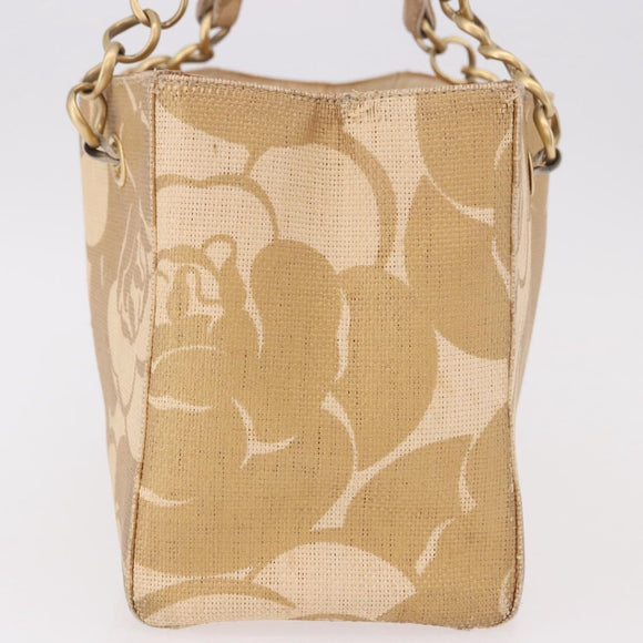 CHANEL Chain Shoulder Tote Bag Raffia Beige Gold CC Auth 191448V
