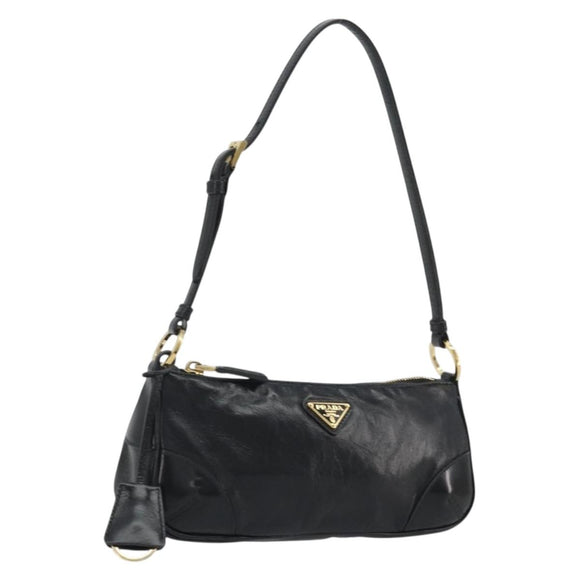 PRADA Accessory Pouch Leather Black Gold Auth 191449SAV