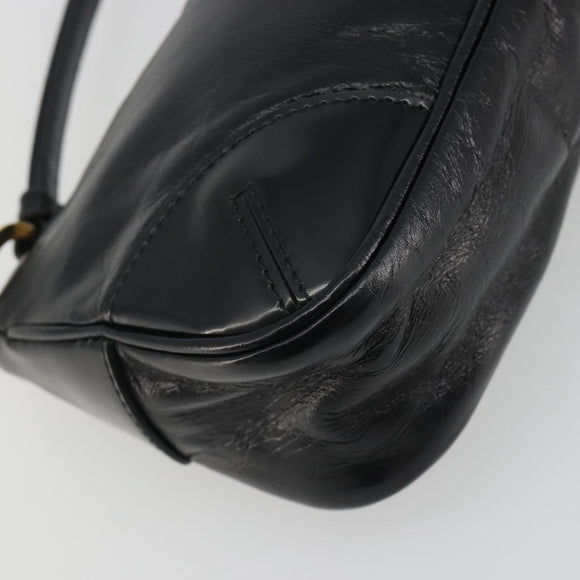 PRADA Accessory Pouch Leather Black Gold Auth 191449SAV
