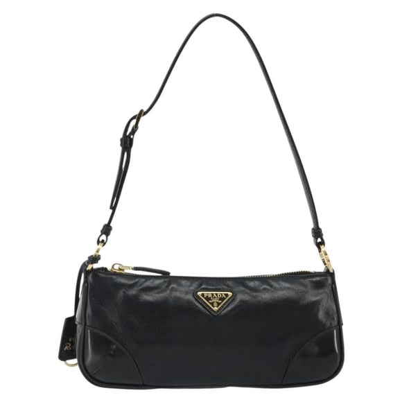 PRADA Accessory Pouch Leather Black Gold Auth 191449SAV