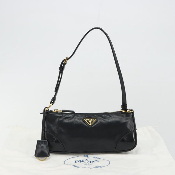 PRADA Accessory Pouch Leather Black Gold Auth 191449SAV