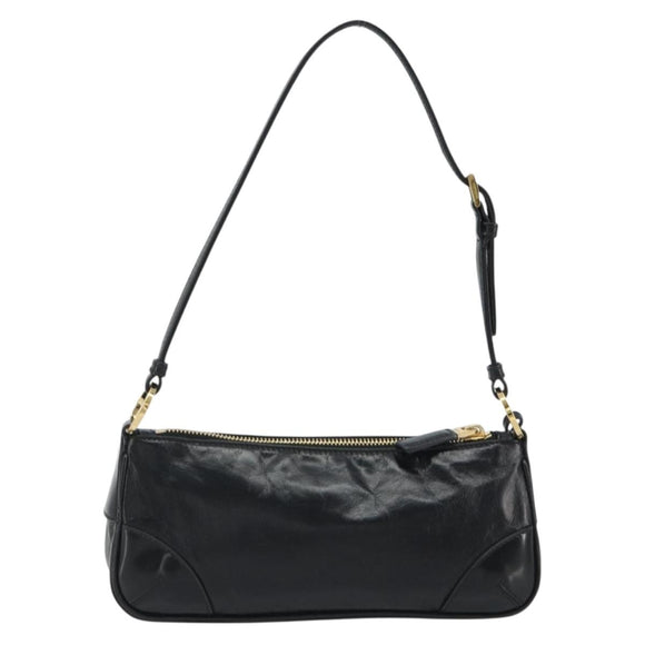 PRADA Accessory Pouch Leather Black Gold Auth 191449SAV