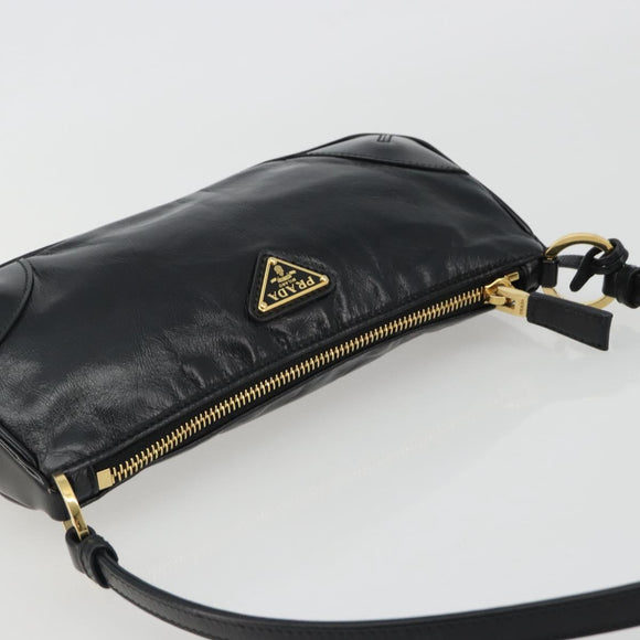PRADA Accessory Pouch Leather Black Gold Auth 191449SAV