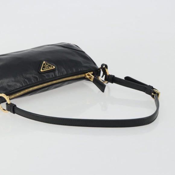 PRADA Accessory Pouch Leather Black Gold Auth 191449SAV