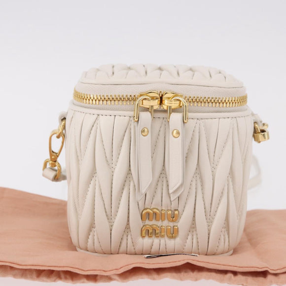 Miu Miu Matelasse Micro Bag Vanity Shoulder Bag Leather White Gold Auth 191450SM