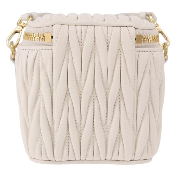 Miu Miu Matelasse Micro Bag Vanity Shoulder Bag Leather White Gold Auth 191450SM
