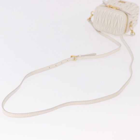 Miu Miu Matelasse Micro Bag Vanity Shoulder Bag Leather White Gold Auth 191450SM