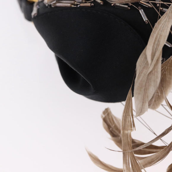 BVLGARI Feather Hand Bag Satin Black Gold Auth 191451SM