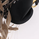 BVLGARI Feather Hand Bag Satin Black Gold Auth 191451SM-15