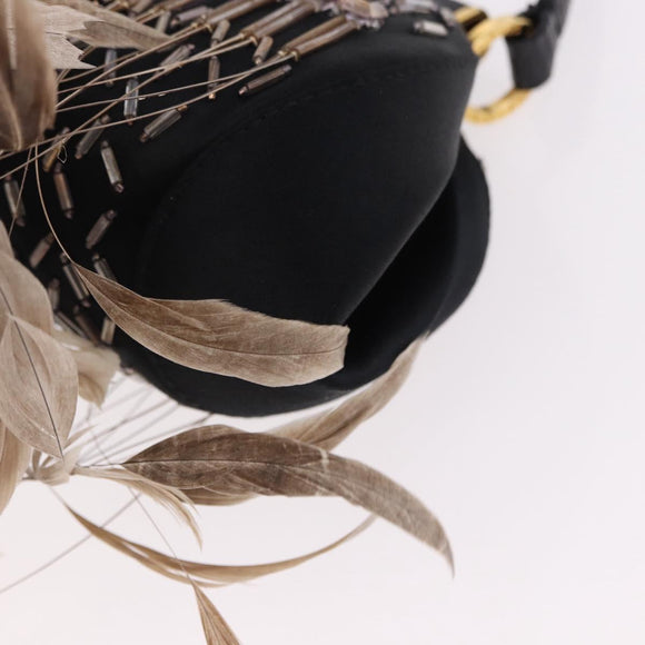 BVLGARI Feather Hand Bag Satin Black Gold Auth 191451SM