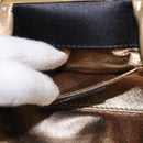 BVLGARI Feather Hand Bag Satin Black Gold Auth 191451SM-21