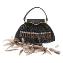 BVLGARI Feather Hand Bag Satin Black Gold Auth 191451SM-13