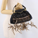 BVLGARI Feather Hand Bag Satin Black Gold Auth 191451SM-22
