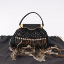 BVLGARI Feather Hand Bag Satin Black Gold Auth 191451SM-12