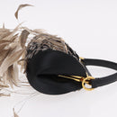 BVLGARI Feather Hand Bag Satin Black Gold Auth 191451SM-3