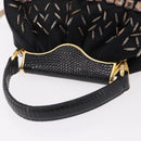 BVLGARI Feather Hand Bag Satin Black Gold Auth 191451SM-6