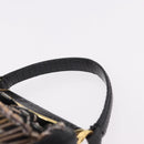 BVLGARI Feather Hand Bag Satin Black Gold Auth 191451SM-8
