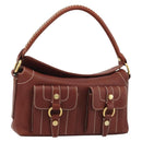 CELINE Shoulder Bag Leather Brown Gold Auth 191452V-1