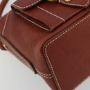 CELINE Shoulder Bag Leather Brown Gold Auth 191452V-11