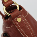 CELINE Shoulder Bag Leather Brown Gold Auth 191452V-14