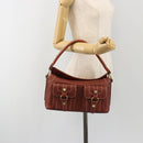 CELINE Shoulder Bag Leather Brown Gold Auth 191452V-26