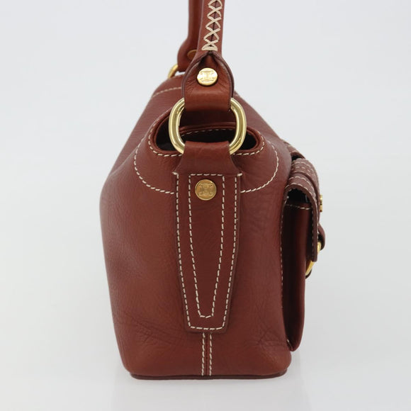 CELINE Shoulder Bag Leather Brown Gold Auth 191452V
