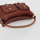 CELINE Shoulder Bag Leather Brown Gold Auth 191452V-7