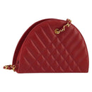 CHANEL Matelasse Chain Shoulder Bag Lamb Skin Red Gold CC Auth 191454V-1