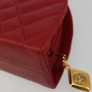 CHANEL Matelasse Chain Shoulder Bag Lamb Skin Red Gold CC Auth 191454V-12