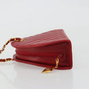 CHANEL Matelasse Chain Shoulder Bag Lamb Skin Red Gold CC Auth 191454V-5