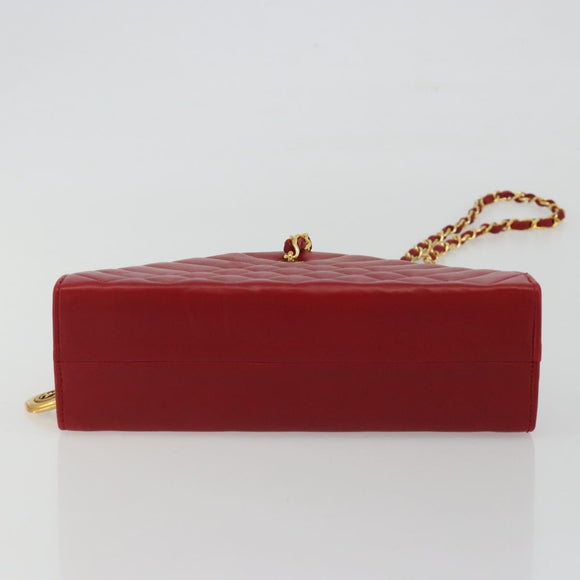 CHANEL Matelasse Chain Shoulder Bag Lamb Skin Red Gold CC Auth 191454V