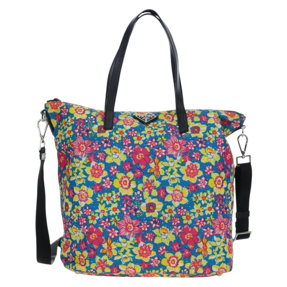 PRADA Tote Bag Nylon 2way Multicolor Silver Auth 191457A