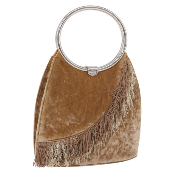 Christian Dior Hand Bag Velor Brown Silver Auth 191459A