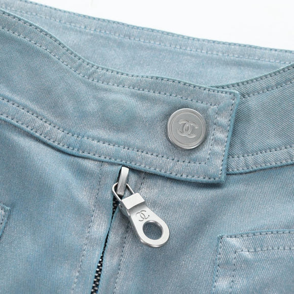 CHANEL Pants Jacket Denim Setup Light Blue CC Auth 191468SM