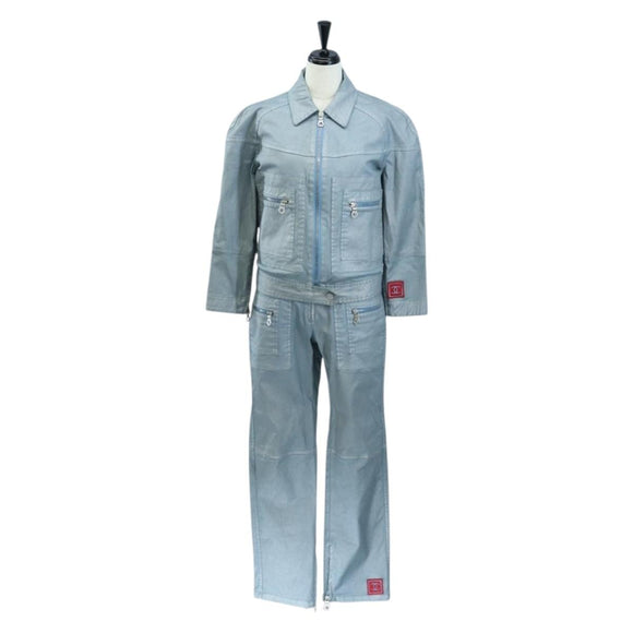 CHANEL Pants Jacket Denim Setup Light Blue CC Auth 191468SM