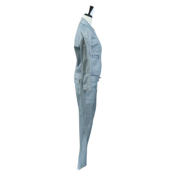 CHANEL Pants Jacket Denim Setup Light Blue CC Auth 191468SM