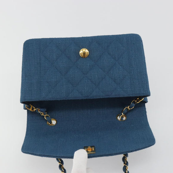 CHANEL Matelasse Chain Shoulder Bag Canvas Blue Gold CC Auth 191469SM