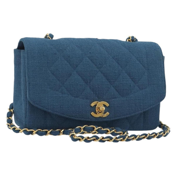CHANEL Matelasse Chain Shoulder Bag Canvas Blue Gold CC Auth 191469SM
