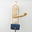 CHANEL Matelasse Chain Shoulder Bag Canvas Blue Gold CC Auth 191469SM-27