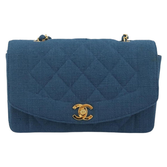 CHANEL Matelasse Chain Shoulder Bag Canvas Blue Gold CC Auth 191469SM