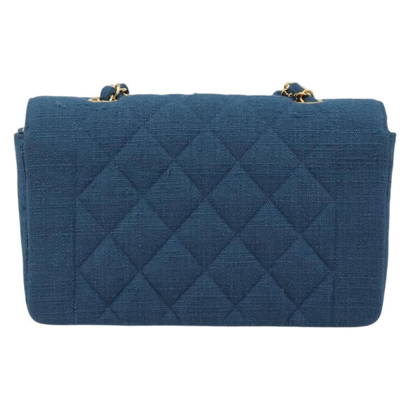 CHANEL Matelasse Chain Shoulder Bag Canvas Blue Gold CC Auth 191469SM