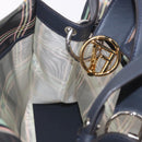 FENDI Hand Bag Mesh 2way Navy Silver Gold Auth 191470M-20