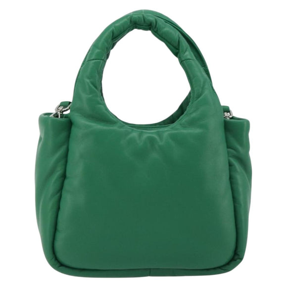 PRADA Hand Bag Leather 2way Green Silver Auth 191471SM