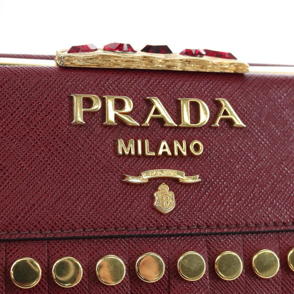 PRADA Shoulder Bag Safiano leather Bordeaux Gold Auth 191473V