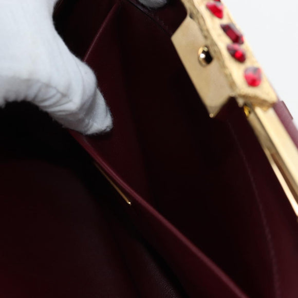 PRADA Shoulder Bag Safiano leather Bordeaux Gold Auth 191473V