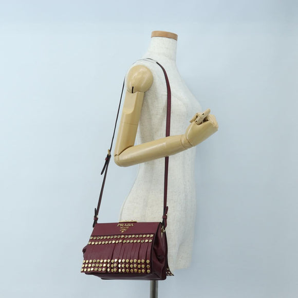 PRADA Shoulder Bag Safiano leather Bordeaux Gold Auth 191473V