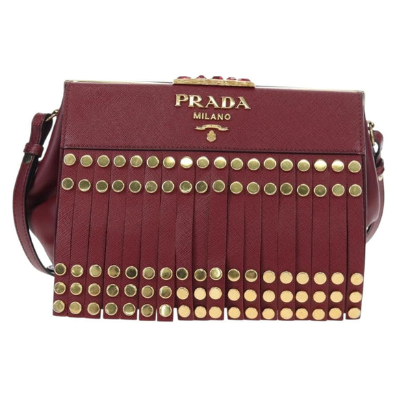 PRADA Shoulder Bag Safiano leather Bordeaux Gold Auth 191473V