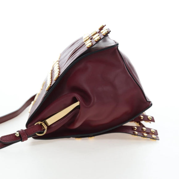 PRADA Shoulder Bag Safiano leather Bordeaux Gold Auth 191473V