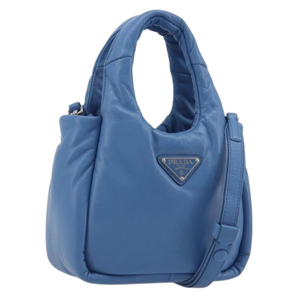 PRADA Hand Bag Leather 2way Blue Silver Auth 191476SM